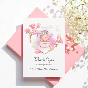 Pink Baby Shower Tea Party Thank You Floral Card