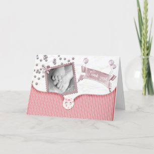 Pink Baby shower Thank you card for baby girl