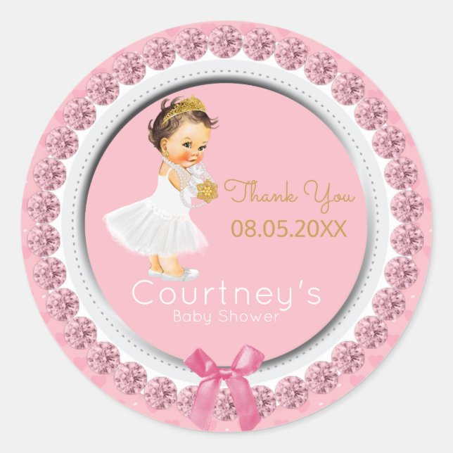 Pink Baby Shower Thank You | Princess Shower Favou Classic Round Sticker (Front)