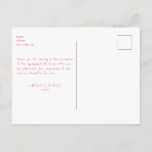  Pink Baby Shower Ultrasound Thank You Postcard