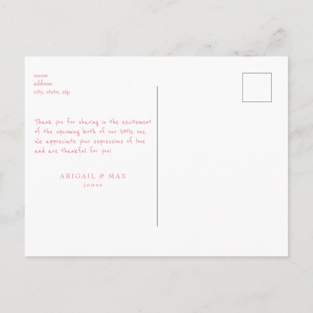  Pink Baby Shower Ultrasound Thank You Postcard (Back)