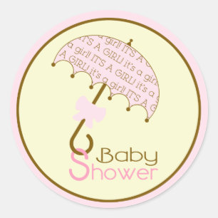 Pink Baby Shower Umbrella Sticker