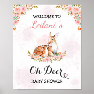 Pink Baby Shower Watercolor Cloud Rose Welcome Poster
