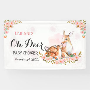 Pink Baby Shower Watercolor Deer Rose Backdrop Banner