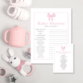 Pink Baby Shower Word Scramble Answer Sheet–Print Custom Letterhead