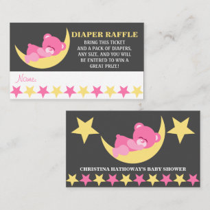 Pink Baby Sleeping Girl Bear Diaper Raffle Tickets Enclosure Card