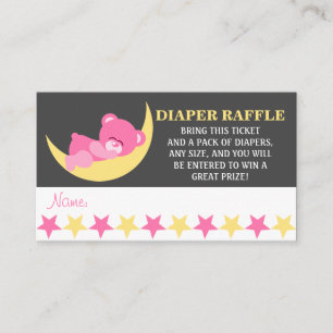 Pink Baby Sleeping Girl Bear Diaper Raffle Tickets Enclosure Card