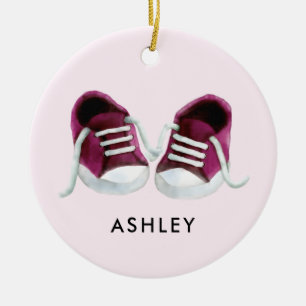 Pink Baby Sneakers Ornament, Christmas Gift Tag Ceramic Ornament
