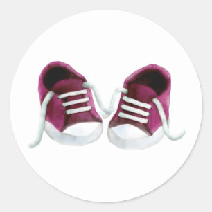 Pink Baby Sneakers Sticker, Girl Baby Shower Tag