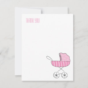 Pink Baby Stroller Flat Thank You Note Cards