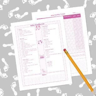 Pink Baby Supplies List and Feeding Tracker