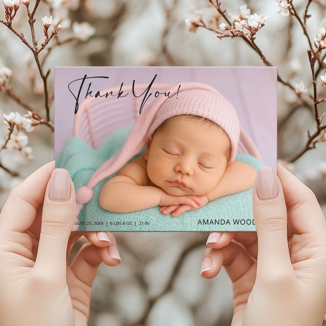 Pink Baby Thank You Card with Photo Postcard (Creator Uploaded)