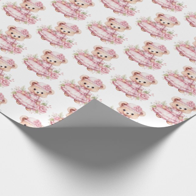 Pink Baby Toddler Teddy Bear Gift Wrapping Paper (Corner)