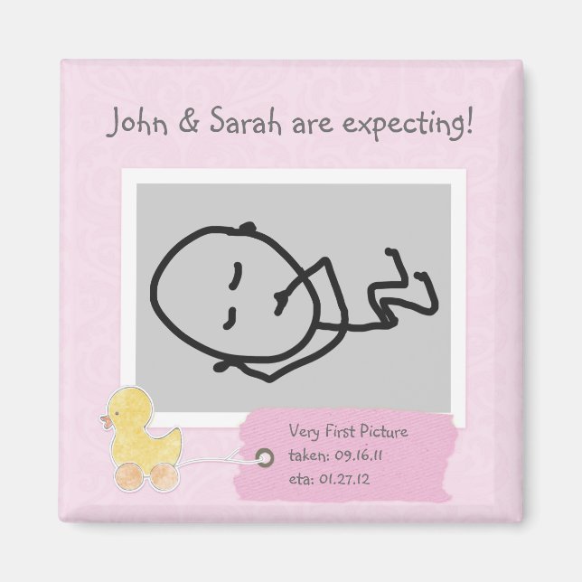 Pink Baby Ultrasound Photo Custom Duck Magnet (Front)