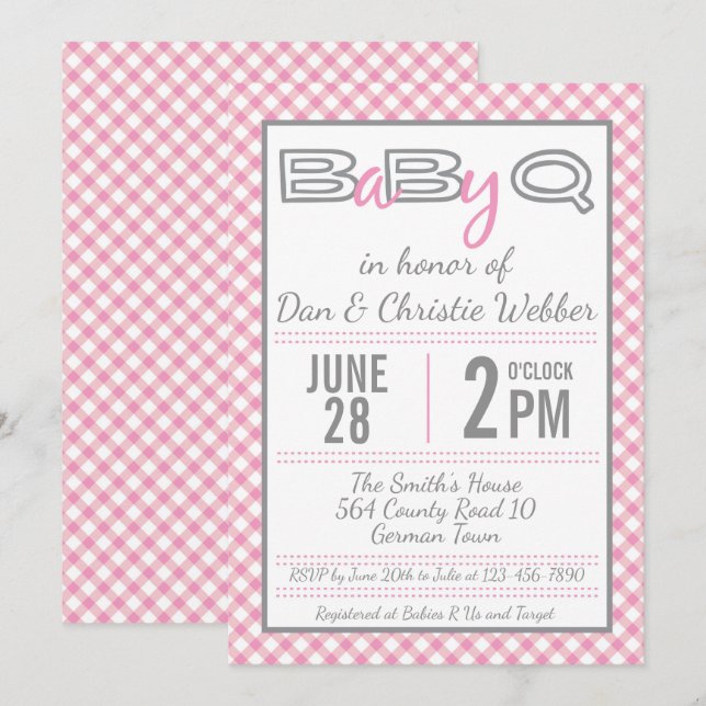 Pink BabyQ BBQ Baby Shower Invitation (Front/Back)