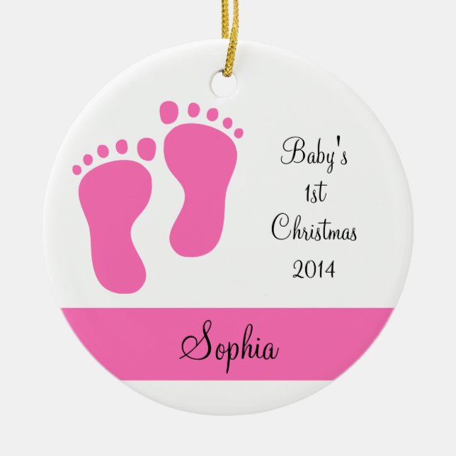 Pink Baby's 1st Christmas Ceramic Ornament (Front)