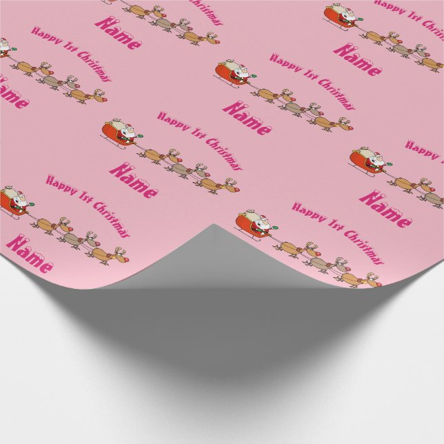 PINk Babys 1st Christmas Giftwrap Personalised Wrapping Paper (Corner)