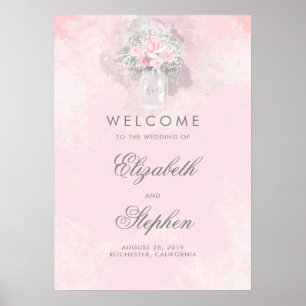 Pink Baby's Breath Floral Wedding Welcome Sign