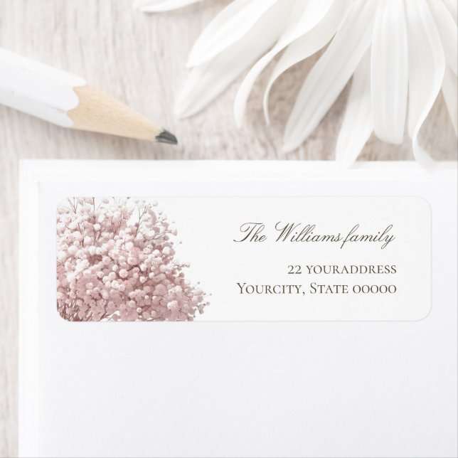 pink baby's breath return address label (Insitu)