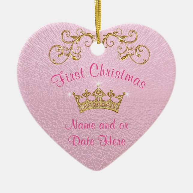 Pink Baby's First Christmas Ornament Personalised (Front)