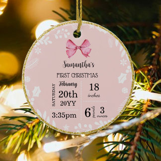 Pink Baby's First Christmas with photo Ceramic Ornament