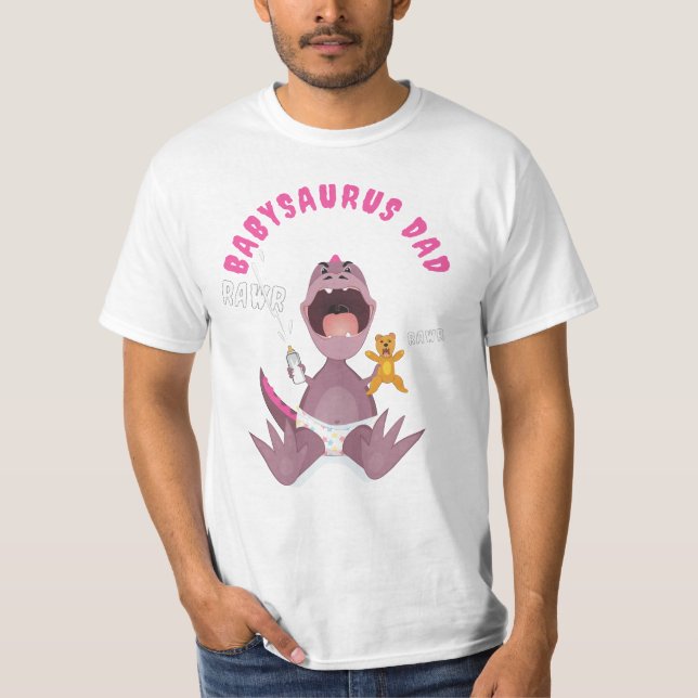 Pink Babysaurus Dad T-rex  T-Shirt (Front)
