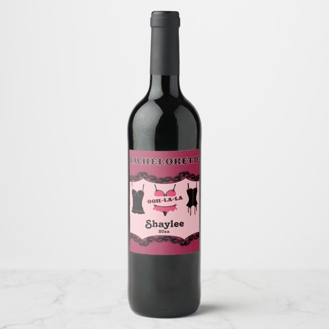 Pink, Bachelorette, Lingerie Wine Label (Front)