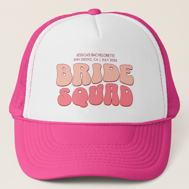 Pink Bachelorette Party Bride Squad Bridesmaid Trucker Hat (Front)