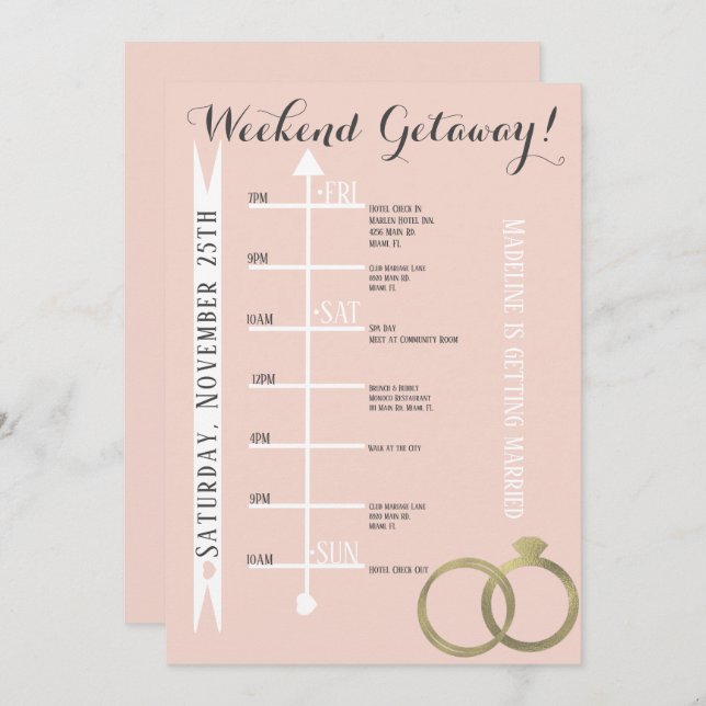 Pink Bachelorette Weekend Getaway Foil Ring- Grey Invitation (Front/Back)
