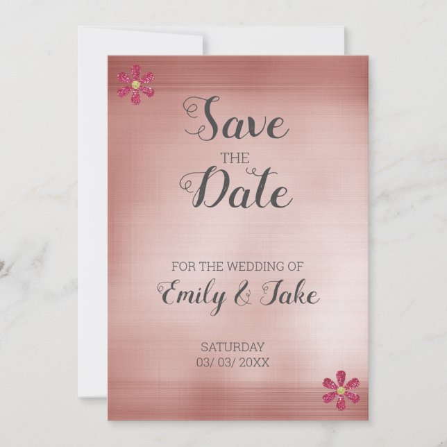 Pink Background And Glitter Flowers Save The Date (Front)