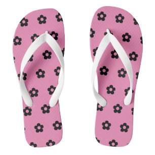 Pink Background Black Colour Flowers Printed-Sanda Thongs