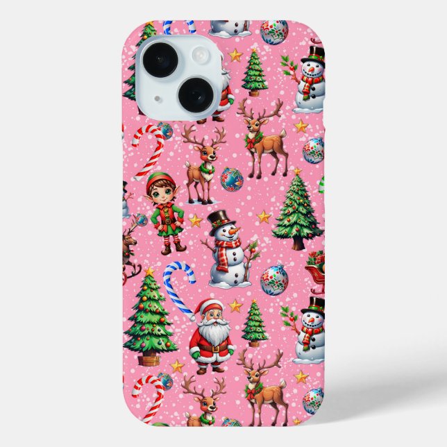 Pink Background Christmas Decorative Pattern Case-Mate iPhone Case (Back)