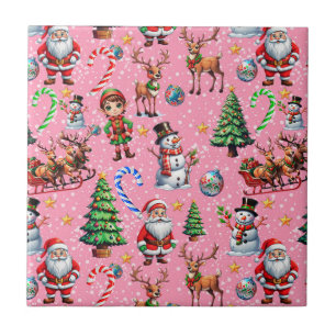 Pink Background Christmas Decorative Pattern Ceramic Tile
