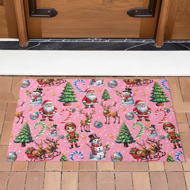 Pink Background Christmas Decorative Pattern Doormat (Creator Uploaded)