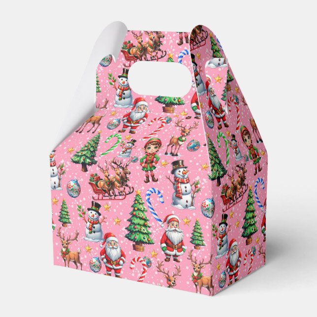 Pink Background Christmas Decorative Pattern Favour Box (Front Side)