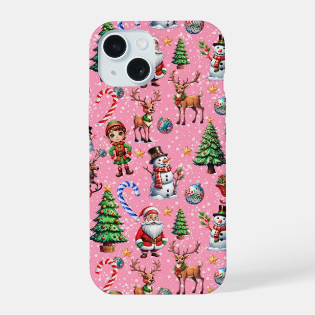 Pink Background Christmas Decorative Pattern iPhone 15 Case (Back)