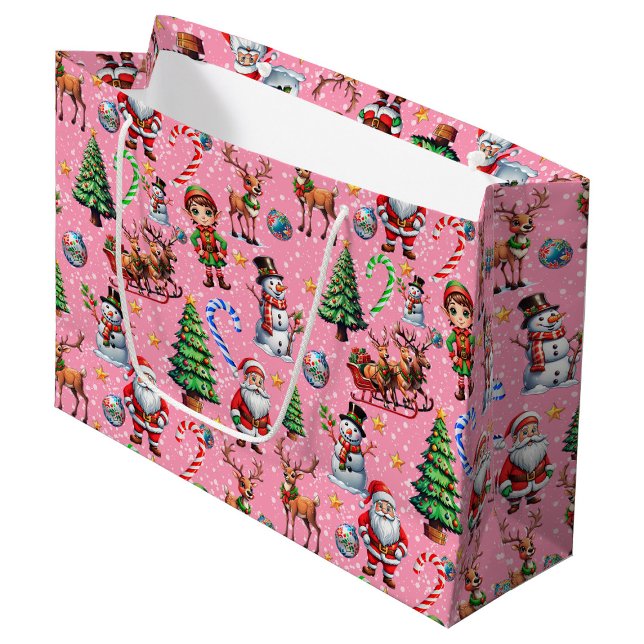 Pink Background Christmas Decorative Pattern Large Gift Bag (Creator Uploaded)