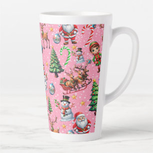 Pink Background Christmas Decorative Pattern Latte Mug