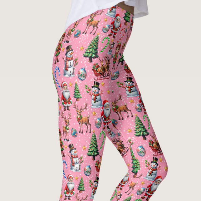 Pink Background Christmas Decorative Pattern Leggings (Creator Uploaded)
