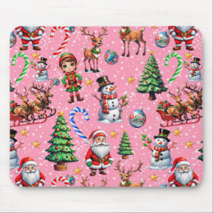 Pink Background Christmas Decorative Pattern Mouse Pad
