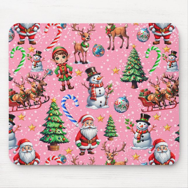 Pink Background Christmas Decorative Pattern Mouse Pad (Front)