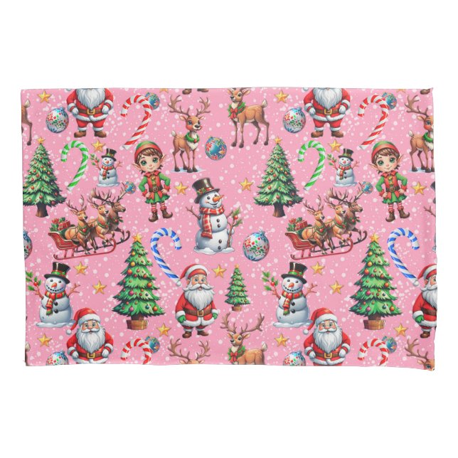 Pink Background Christmas Decorative Pattern Pillowcase (Front)