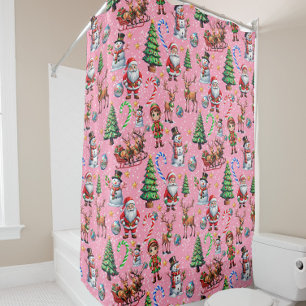 Pink Background Christmas Decorative Pattern Shower Curtain