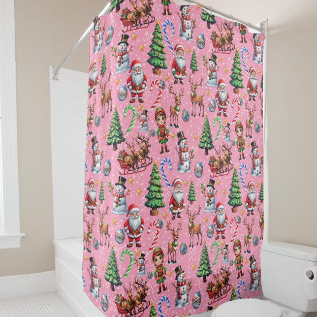 Pink Background Christmas Decorative Pattern Shower Curtain (Creator Uploaded)