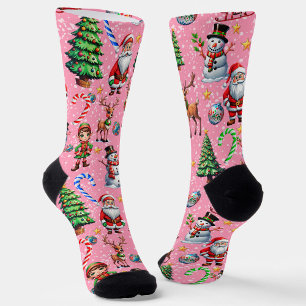 Pink Background Christmas Decorative Pattern Socks
