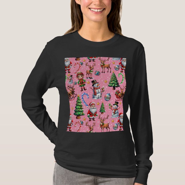 Pink Background Christmas Decorative Pattern T-Shirt (Front)