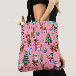 Pink Background Christmas Decorative Pattern Tote Bag