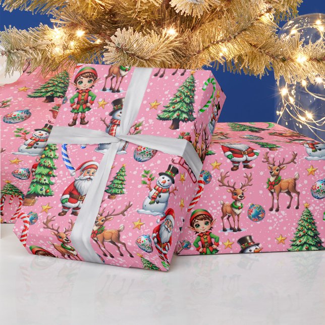 Pink Background Christmas Decorative Pattern Wrapping Paper (Creator Uploaded)