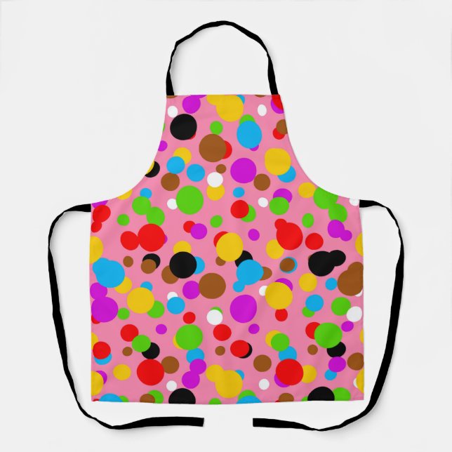 Pink Background Colourful Polka Dots Apron (Front)