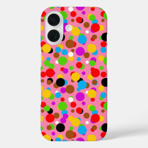 Pink Background Colourful Polka Dots iPhone 16 Case